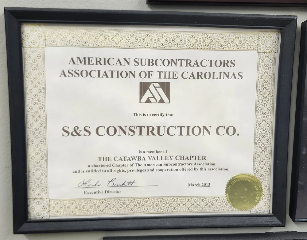 American Subcontractors Association Catawba Valley Chapter membership certificate
