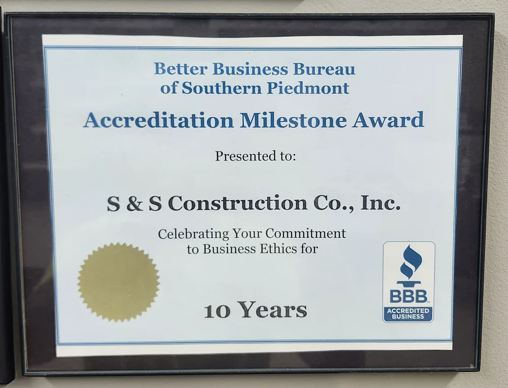 Better Business Bureau Accreditation Milestone Award celebrating 10 years of business ethics