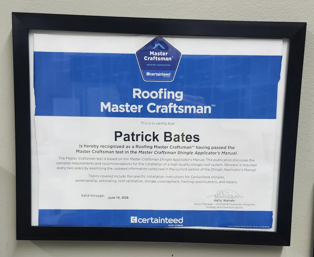 Roofing Master Craftsman certification earned by an S&S Roofing installer